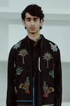 WABI SABI BY ANSHUM-RITESH_Black Cotton Silk Embroidery Resham Animal Kingdom Bomber Jacket Set _Online_at_Aza_Fashions