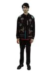 Shop_WABI SABI BY ANSHUM-RITESH_Black Cotton Silk Embroidery Resham Animal Kingdom Bomber Jacket Set _Online_at_Aza_Fashions