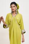 Shop_Rishi and Vibhuti_Green Crepe Embroidered Cutwork V Neck Callista Kaftan _Online_at_Aza_Fashions