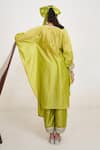 Shop_Rishi & Vibhuti_Green Chanderi Silk Embroidered Cutwork V Kael Lace Kaftan Pant Set _at_Aza_Fashions