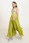 Buy_Rishi and Vibhuti_Green Chanderi Silk Embroidered Lace V Neck Arista Jumpsuit _at_Aza_Fashions