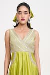 Shop_Rishi and Vibhuti_Green Chanderi Silk Embroidered Lace V Neck Arista Jumpsuit _Online_at_Aza_Fashions