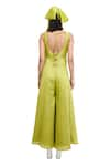 Rishi and Vibhuti_Green Chanderi Silk Embroidered Lace V Neck Arista Jumpsuit _at_Aza_Fashions