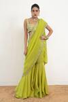 Buy_Rishi and Vibhuti_Green Organza Silk Embroidered Embar Scallop Hem Sharara Saree With Blouse _at_Aza_Fashions