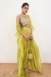 Buy_Rishi and Vibhuti_Green Crepe Embroidered Sequin Bustier Aelin Cape With Draped Skirt Set _at_Aza_Fashions