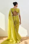 Shop_Rishi and Vibhuti_Green Chanderi Embroidered Lace V Neck Elyse Sequin Saree With Blouse _at_Aza_Fashions