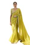 Rishi and Vibhuti_Green Chanderi Embroidered Lace V Neck Elyse Sequin Saree With Blouse _Online_at_Aza_Fashions