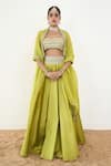 Buy_Rishi and Vibhuti_Green Taffeta Embroidered Lace Square Tauriel Lehenga Blouse Set _at_Aza_Fashions