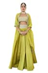 Shop_Rishi and Vibhuti_Green Taffeta Embroidered Lace Square Tauriel Lehenga Blouse Set _Online_at_Aza_Fashions