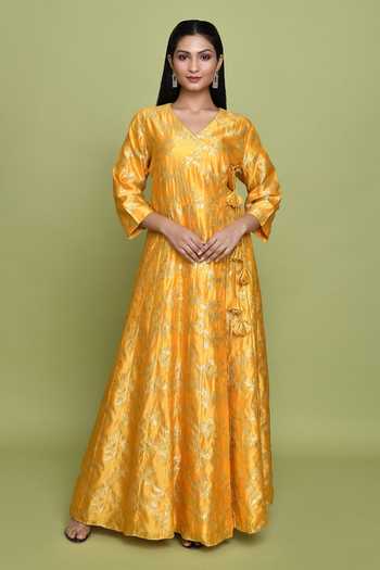 Women Teal Cotton Hand Embroidered & floral jaal Printed Angarkha style Anarkali Kurta with Pant & coordinated Dupatta