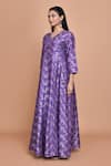 Shop_Pinki Sinha_Purple Summer Silk Woven Floral Jaal V Neck Pattern Anarkali Angarkha_Online_at_Aza_Fashions