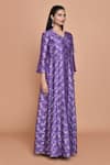 Pinki Sinha_Purple Summer Silk Woven Floral Jaal V Neck Pattern Anarkali Angarkha_at_Aza_Fashions