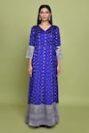 Buy_Pinki Sinha_Blue Banarasi Woven V Neck And Floral Angarkha_Online_at_Aza_Fashions