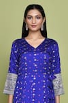 Shop_Pinki Sinha_Blue Banarasi Woven V Neck And Floral Angarkha_Online_at_Aza_Fashions