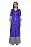 Pinki Sinha_Blue Banarasi Woven V Neck And Floral Angarkha_at_Aza_Fashions