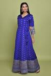 Shop_Pinki Sinha_Blue Banarasi Woven V Neck And Floral Angarkha