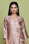 Buy_Pinki Sinha_Rose Gold Summer Silk Woven Floral Jaal V Neck Angarkha
