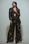 Buy_Paulmi and Harsh_Black Russian Jacquard Woven Floral Jaal Blazer Notched Pant Set  _at_Aza_Fashions