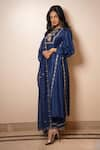 Paulmi and Harsh_Blue Chiniya Silk Hand Embroidered Anar Motifs Round Kurta And Pant Set  _Online