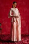 Buy_Preevin_Pink Cotton, Tulle, Net Embroidery, Mirrors V-neck Peplum Kurta Sharara Set _at_Aza_Fashions