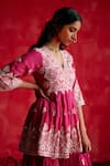 Shop_PREEVIN_Pink Short Anarkali And Sharara Cotton Mulmul Embroidery Floral V Set  _Online_at_Aza_Fashions