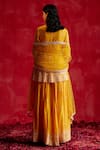 Shop_Preevin_Yellow Cotton, Tulle, Net Embroidery, Mirrors Floret Peplum Kurta Sharara Set _at_Aza_Fashions