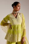 Preevin Green Cotton, Tulle, Net Embroidery, Mirrors Ambi Peplum Kurta Sharara Set at Aza Fashions Preevin_Green Cotton, Tulle, Net Embroidery, Mirrors Ambi Peplum Kurta Sharara Set _at_Aza_Fashions