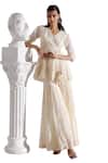 Buy_Preevin_Off White Cotton Embroidery, Mirrors V-neck Angrakha Kurta With Sharara _Online_at_Aza_Fashions