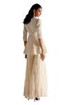 Shop_Preevin_Off White Cotton Embroidery, Mirrors V-neck Angrakha Kurta With Sharara 
