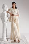 Buy_Preevin_Off White Cotton Embroidery, Mirrors V-neck Angrakha Kurta With Sharara _at_Aza_Fashions