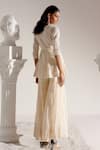 Shop_Preevin_Off White Cotton Embroidery, Mirrors V-neck Angrakha Kurta With Sharara _at_Aza_Fashions