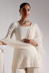 Buy_PREEVIN_Off White Kurta And Sharara Cotton Mulmul Tonal Straight Set  