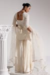 Shop_PREEVIN_Off White Kurta And Sharara Cotton Mulmul Tonal Straight Set  _at_Aza_Fashions