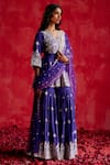 PREEVIN_Purple Kurta And Sharara Cotton Mulmul Embroidery Ambi Peplum Set  _Online_at_Aza_Fashions