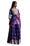 Buy_PREEVIN_Purple Kurta And Sharara Cotton Mulmul Embroidery Ambi Floral V Neck Peplum Set _Online_at_Aza_Fashions