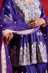 PREEVIN_Purple Kurta And Sharara Cotton Mulmul Embroidery Ambi Peplum Set  _at_Aza_Fashions