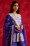 Buy_PREEVIN_Purple Kurta And Sharara Cotton Mulmul Embroidery Ambi Floral V Neck Peplum Set 