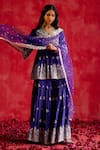 Buy_PREEVIN_Purple Kurta And Sharara Cotton Mulmul Embroidery Ambi Floral V Neck Peplum Set _at_Aza_Fashions