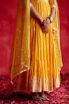 Shop_Preevin_Yellow Cotton, Net, Tulle Embroidery, Floral Embellished Angarkha With Dupatta _Online_at_Aza_Fashions
