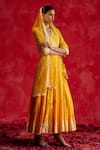 Shop Preevin Yellow Cotton, Tulle, Net Floral Embellished Tiered Angarkha With Dupatta Online at Aza Fashions Shop_Preevin_Yellow Cotton, Tulle, Net Floral Embellished Tiered Angarkha With Dupatta _Online_at_Aza_Fashions