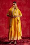 Buy Preevin Yellow Cotton, Tulle, Net Floral Embellished Tiered Angarkha With Dupatta at Aza Fashions Buy_Preevin_Yellow Cotton, Tulle, Net Floral Embellished Tiered Angarkha With Dupatta _at_Aza_Fashions