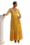 Buy_Preevin_Yellow Cotton, Net, Tulle Geometric Pattern Embellished Angarkha With Dupatta _Online_at_Aza_Fashions