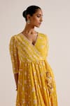Preevin_Yellow Cotton, Net, Tulle Geometric Pattern Embellished Angarkha With Dupatta _at_Aza_Fashions