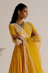 Shop_PREEVIN_Yellow Angarkha Cotton Mulmul Tassel Detailed Tiered With Dupatta  _Online_at_Aza_Fashions