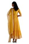 PREEVIN_Yellow Angarkha Cotton Mulmul Tassel Detailed Tiered With Dupatta  _at_Aza_Fashions