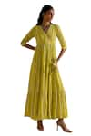 Buy_Preevin_Green Cotton, Tulle, Net Mirrors, Tassels, Detailed Angarkha With Dupatta _Online_at_Aza_Fashions