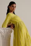 Shop_Preevin_Green Cotton, Tulle, Net Mirrors, Tassels, Detailed Angarkha With Dupatta _Online_at_Aza_Fashions