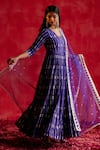 Buy_PREEVIN_Purple Angarkha Cotton Mulmul Stripe Mirror With Dupatta  _Online_at_Aza_Fashions