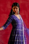 Shop_PREEVIN_Purple Angarkha Cotton Mulmul Stripe Mirror With Dupatta  _Online_at_Aza_Fashions