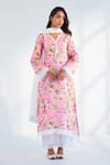 Buy_Roze_Pink Pure Cotton Print Floral Notched Neck Aasma Kurta Set _at_Aza_Fashions